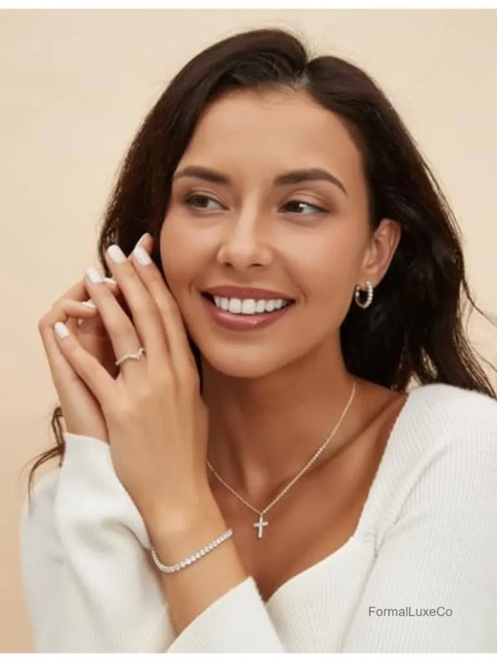 14K Gold Plated Dainty CZ Curved Wedding Band Ring
